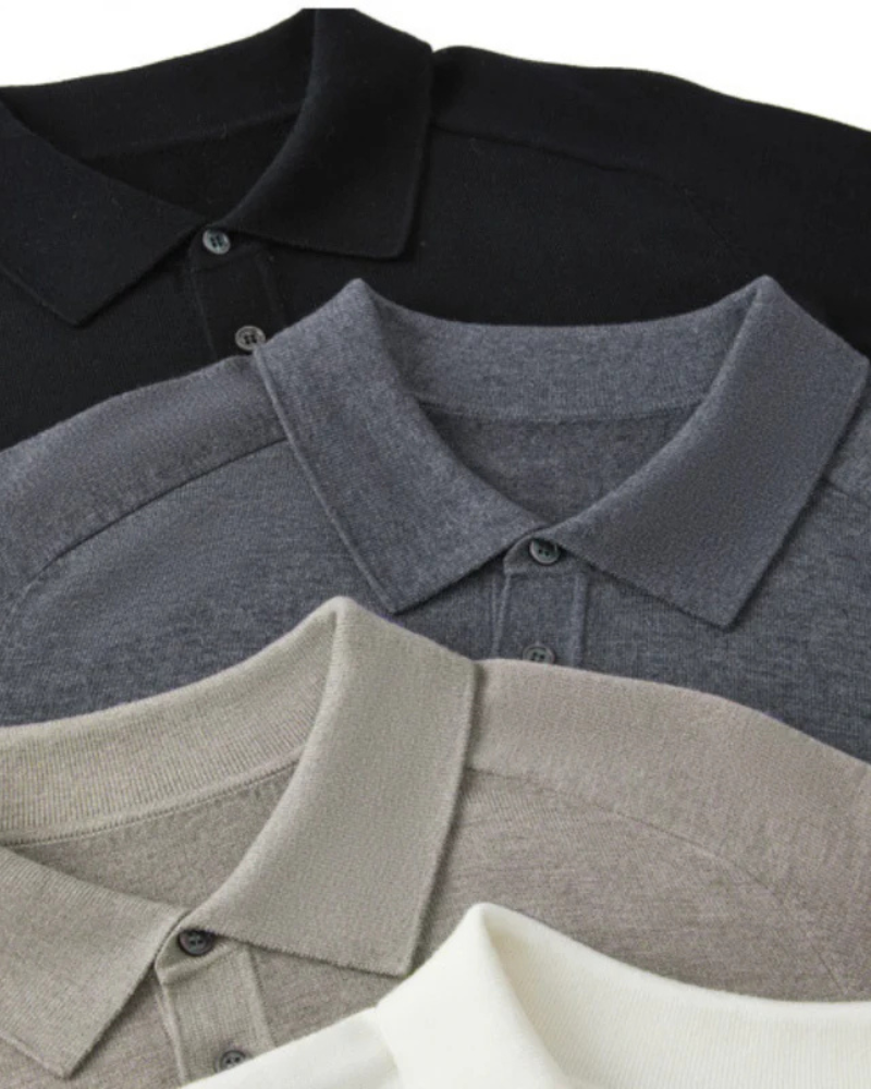Langarm-Poloshirt aus 100 % Wolle