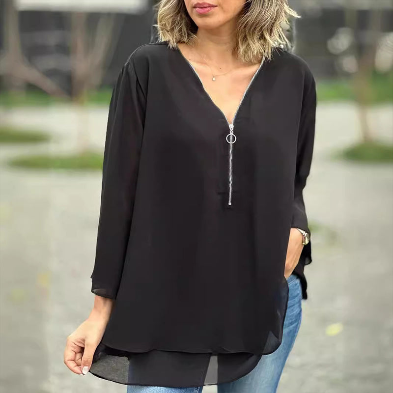 V-Neck Zip Top