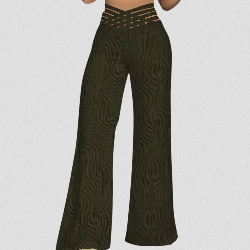 Elegante Plissé Hose Mit Streifenbund