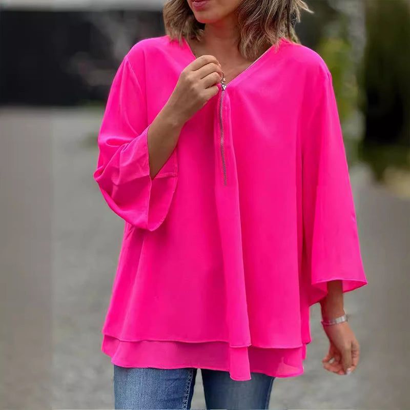 V-Neck Zip Top