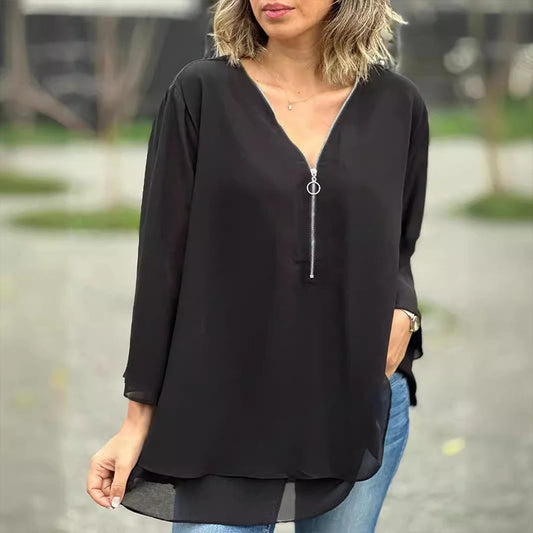 V-Neck Zip Top