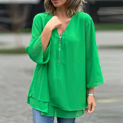 V-Neck Zip Top