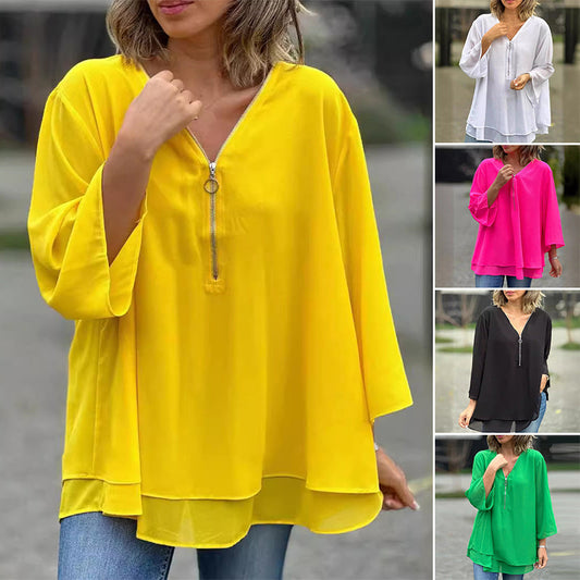 V-Neck Zip Top