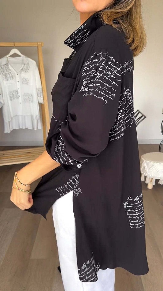 Button-Up Chemise mit handschriftlichem Design